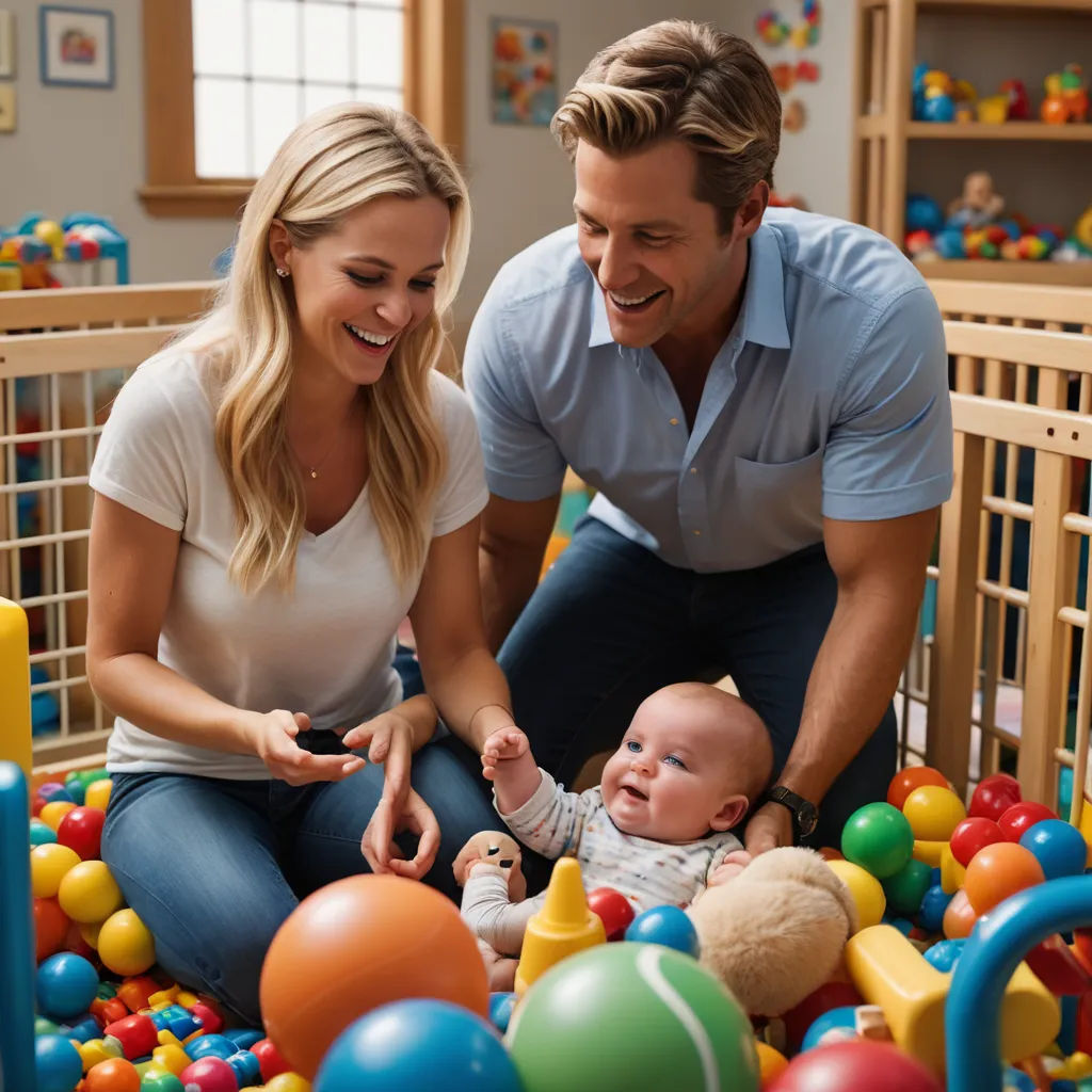 a man and woman are playing with a baby in a ball pit with a baby in it's lap, assemblage, a stock photo, Eric Dinyer, promotional image