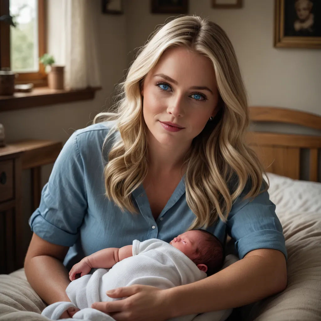 a woman holding a baby in her arms on a bed in a room with a window and a dresser, naturalism, a character portrait, Emma Geary, promotional image