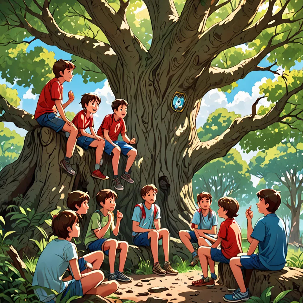 a group of kids sitting on a tree in a park talking to each other and a boy sitting on a tree, les automatistes, a storybook illustration, Diego Gisbert Llorens, book cover