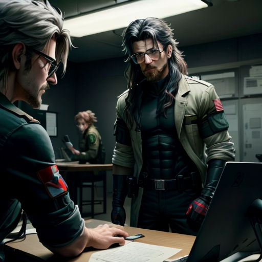 two people in a room with a laptop and a monitor on a desk with a keyboard and mouse in front of them