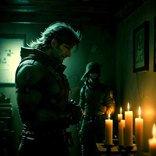 a man standing in a room with candles in front of him and a woman standing next to him in the background