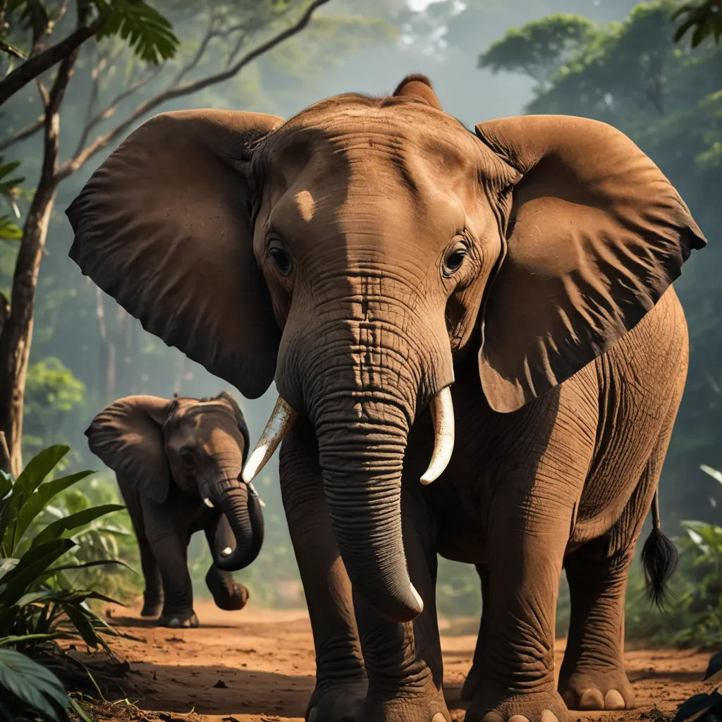 two elephants walking in the jungle with trees in the background and fog in the sky above them, with a baby elephant standing behind them, sumatraism, a stock photo, Amédée Ozenfant, wildlife photography