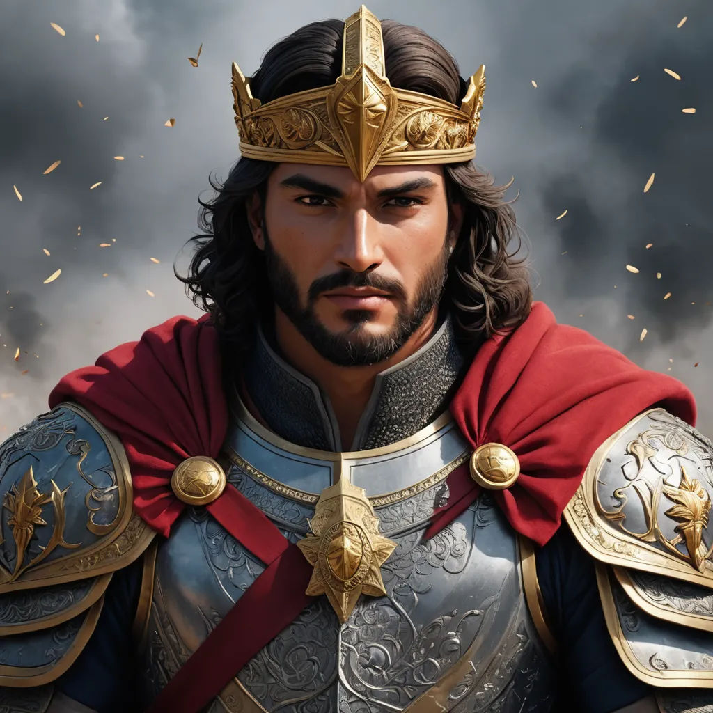 a man in a suit of armor with a crown on his head and a red cape on his shoulders, sots art, a character portrait, Altoon Sultan, epic fantasy character art