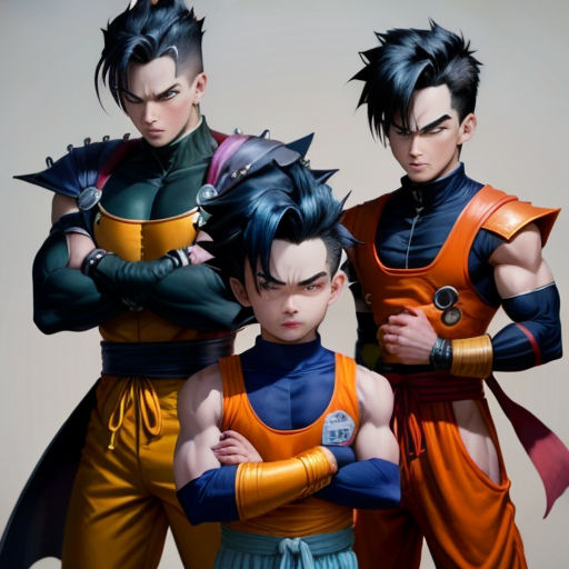 three young men in costumes standing next to each other with their arms crossed and their arms crossed, with one man wearing a costume