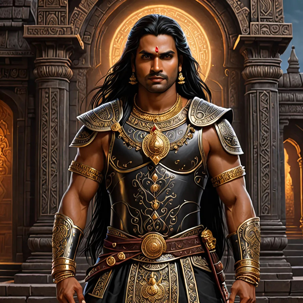 a man in a black and gold outfit with a sword and a shield on his shoulder and a golden helmet on his head, fantasy art, a detailed matte painting, Anthony Devas, epic fantasy character art