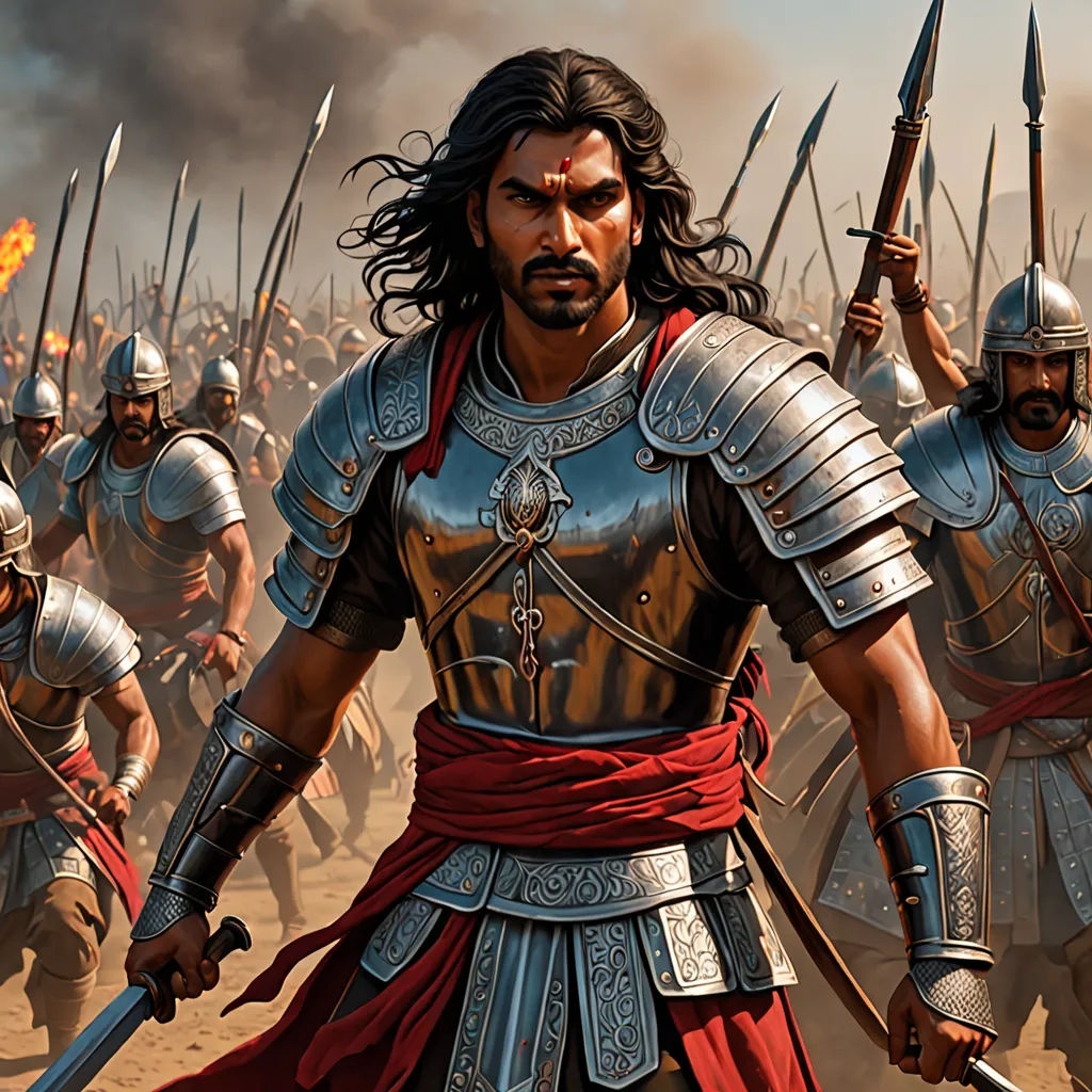 a group of men in armor and weapons in a battle with a sky background and smoke pouring out of the sky, samikshavad, a detailed matte painting, Altoon Sultan, epic fantasy character art