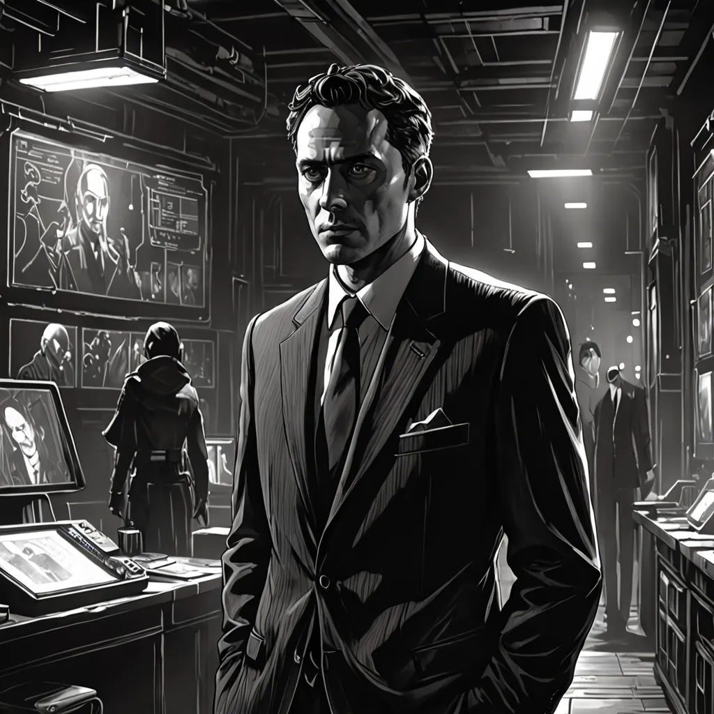 a man in a suit standing in a room with a desk and a star wars poster on the wall, David Palumbo, private press, a comic book panel, comic cover art