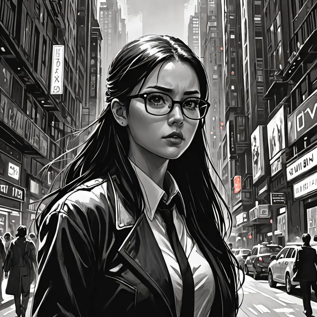 a woman in a suit and tie standing on a street corner in a city with tall buildings and tall buildings, Artgerm, neo-figurative, cyberpunk art, stanley artgerm lau