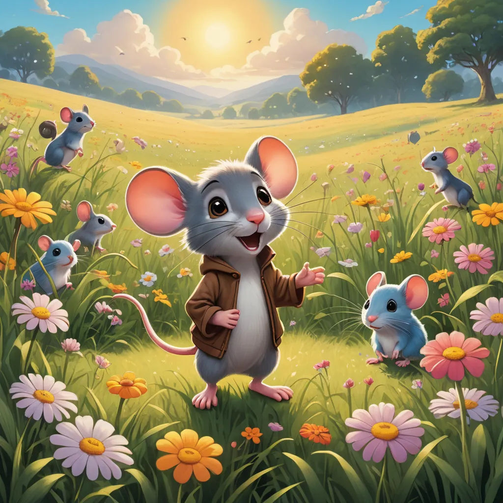 a painting of a mouse in a field of flowers with a mouse in the foreground and a mouse in the background, sots art, a storybook illustration, Chris LaBrooy, official art