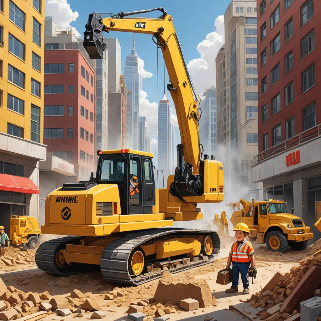 a construction site with a man standing in front of a large yellow bulldozer and a man in a construction suit, photorealism, a digital rendering, Chris LaBrooy, highly detailed digital painting