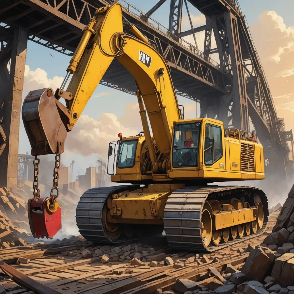 a yellow and black construction vehicle on a track and a crane in the background with a sky background and clouds, photorealism, a photorealistic painting, Evgeny Lushpin, highly detailed digital painting