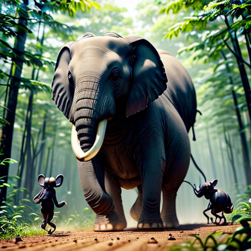 a group of elephants walking down a dirt road in the woods with a baby elephant in front of them
