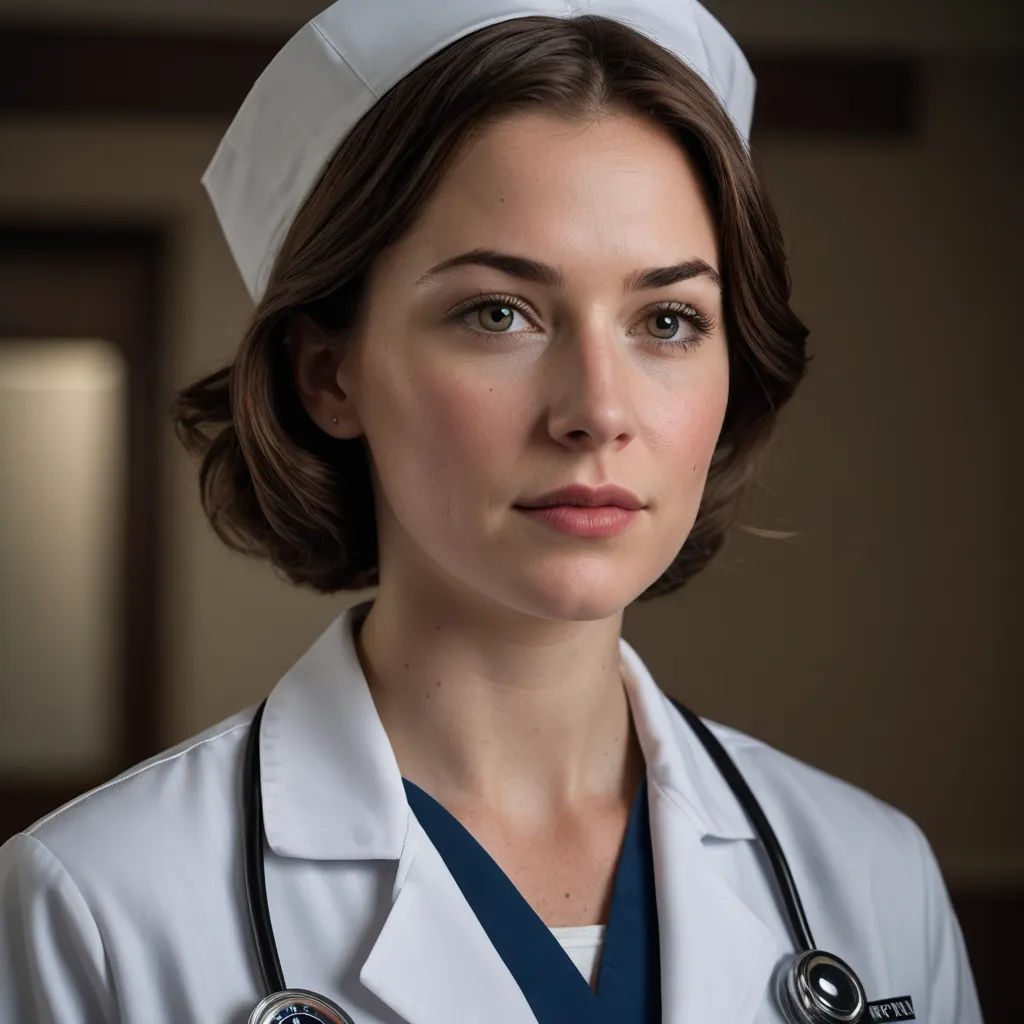 a woman in a white coat and a stethoscope on her neck and shoulder is looking at the camera, neoplasticism, a character portrait, Constance Gordon-Cumming, promotional image