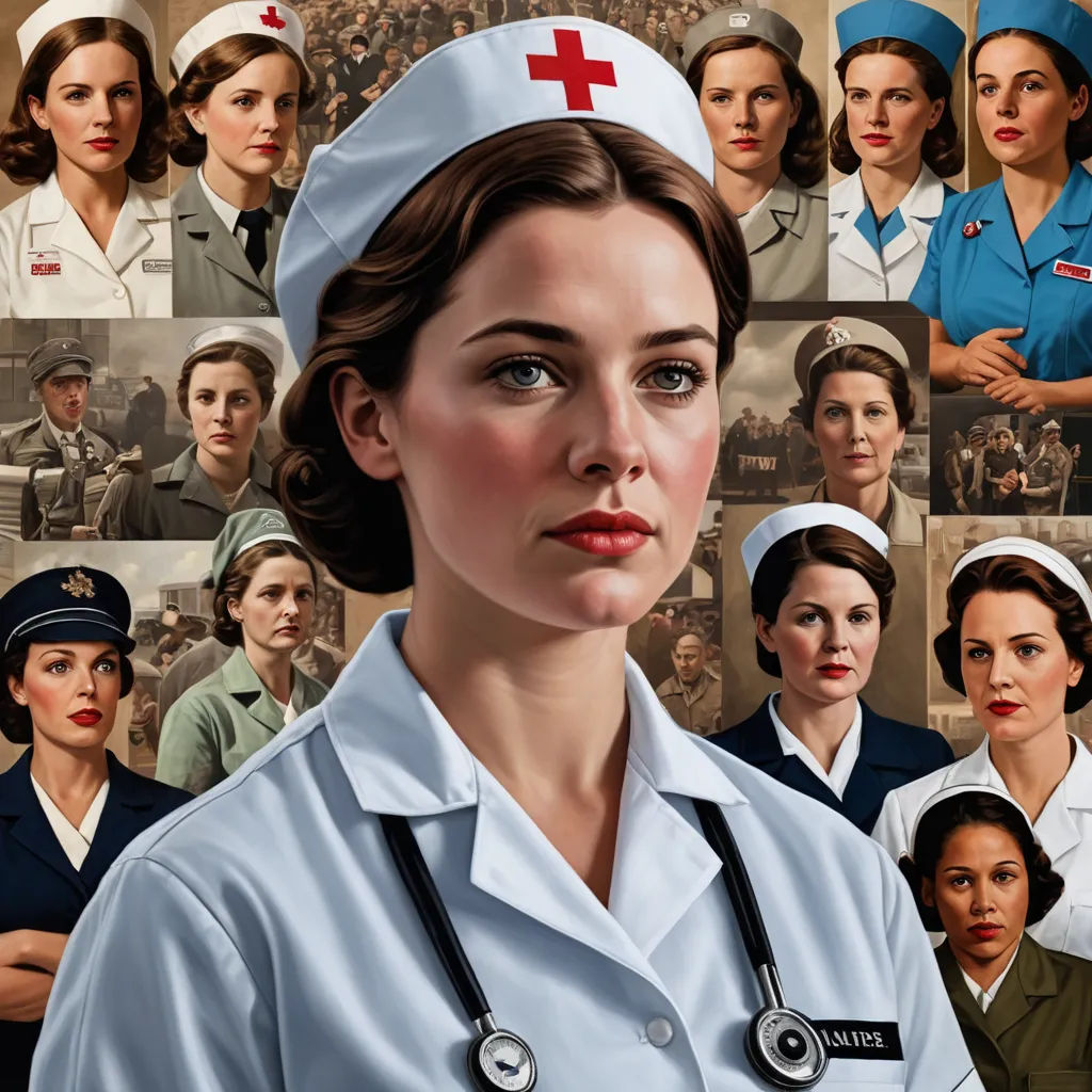 a collage of nurses and nurses in uniform with a red cross on the top of the picture and a red cross on the bottom, figurative art, a detailed painting, Brothers Hildebrandt, highly detailed digital painting