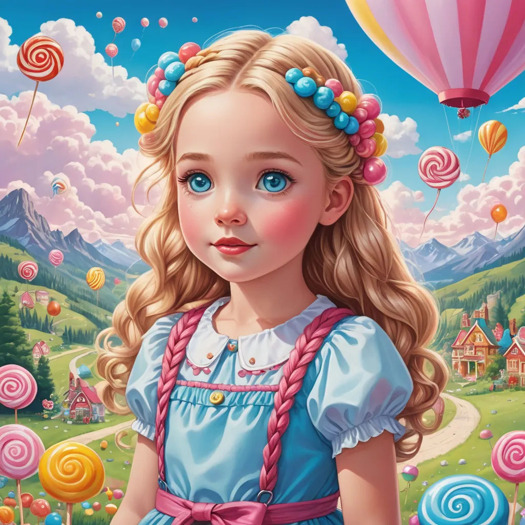 a painting of a girl with a pink bow in her hair and a blue dress with a pink ribbon, pop surrealism, a detailed painting, Chris LaBrooy, highly detailed digital painting
