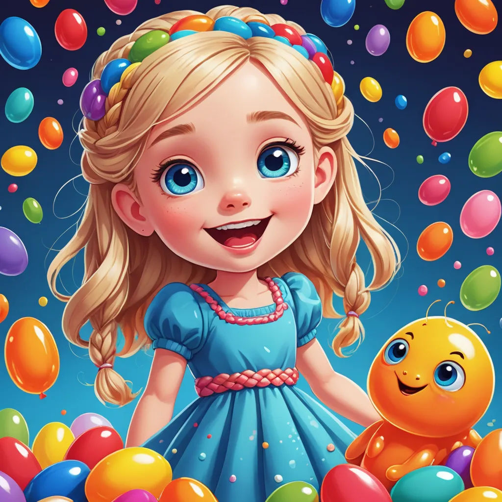 a cartoon girl with balloons and a teddy bear in the air with a blue sky background and a blue sky, pop surrealism, an ultrafine detailed painting, Cyril Rolando, highly detailed digital painting