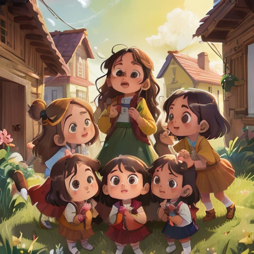 a group of children standing in front of a house with a woman taking a picture of them with a camera