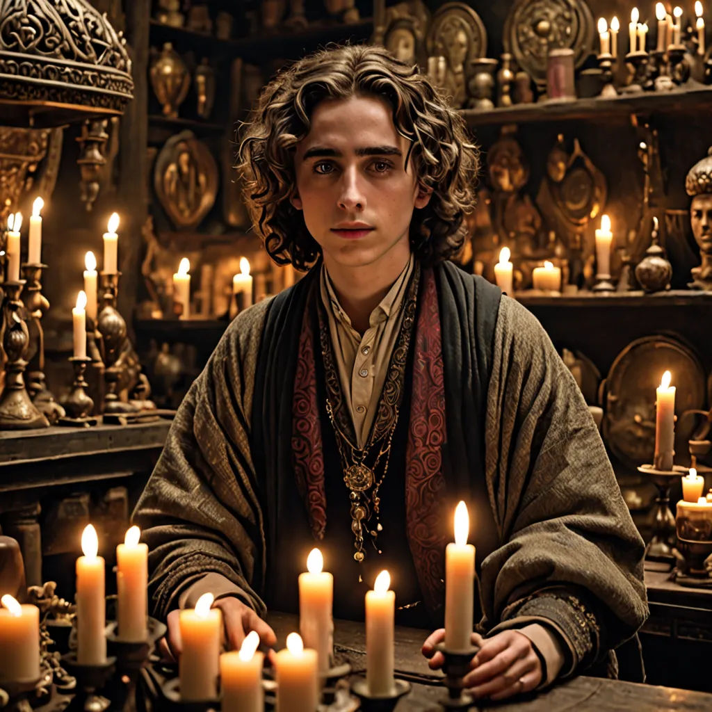 a man in a room with many candles in it and a lot of other items around him and a lot of candles in the room, pre-raphaelitism, a flemish Baroque, Edward Otho Cresap Ord, II, candles