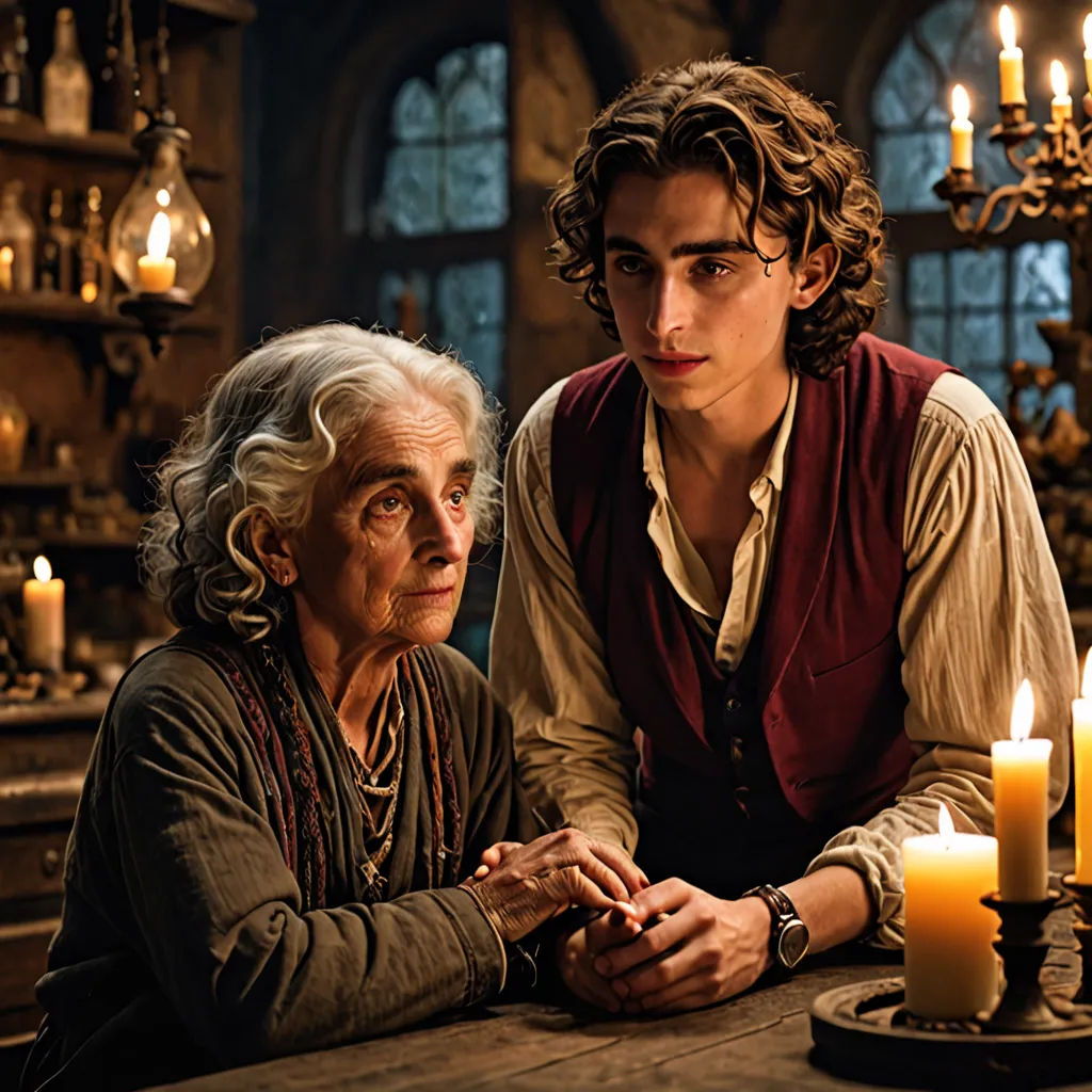 a man and a woman sitting at a table with candles in front of them in a room with many windows, international gothic, a renaissance painting, Anne Said, promotional image