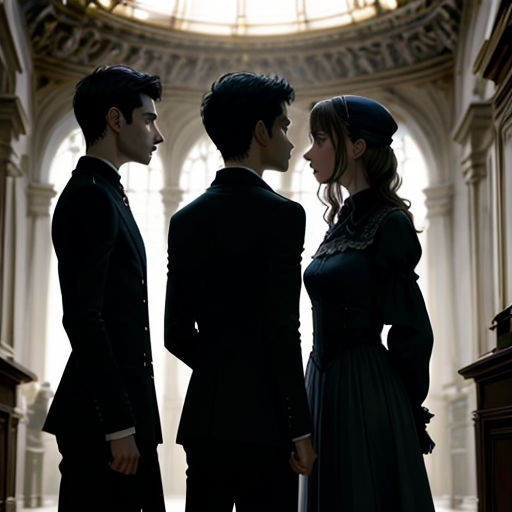 a group of people standing next to each other in a room with a dome ceiling and a clock on the wall