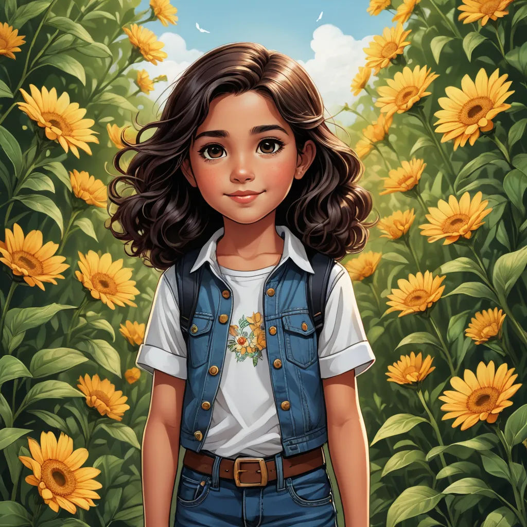 a painting of a girl standing in a field of sunflowers with a bird flying overhead in the sky, fantasy art, a character portrait, Cliff Childs, trending on art station