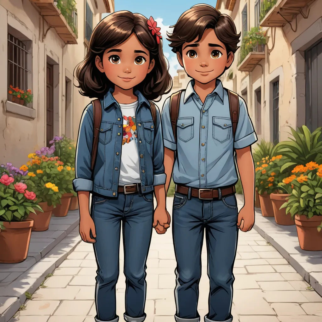 a couple of people standing next to each other on a street with flowers in the background and a building, paris school, a storybook illustration, Cliff Childs, key art