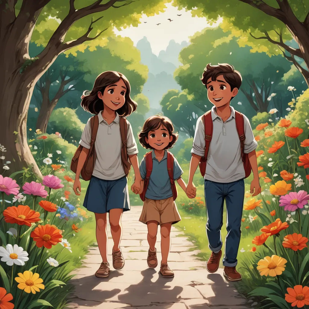 a man and a woman walking down a path with a child on their back and a backpack on their shoulders, paris school, a storybook illustration, Diego Gisbert Llorens, official art