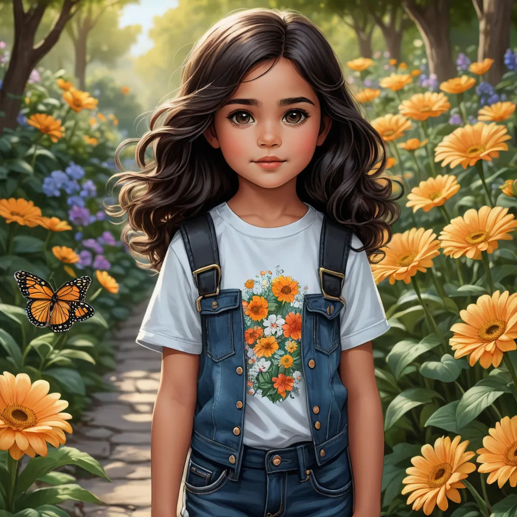 a painting of a girl in a field of flowers with a butterfly flying overhead by her side, with a path leading to the flowers, fantasy art, a detailed painting, Artgerm, trending on art station