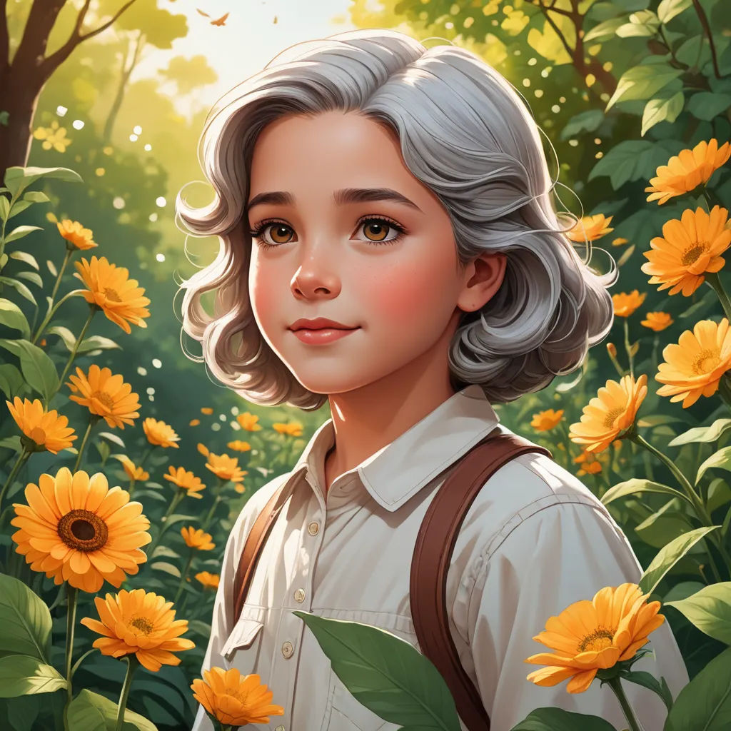 a painting of a young girl standing in a field of sunflowers with a backpack on her shoulder, fantasy art, a character portrait, Cliff Childs, rossdraws global illumination