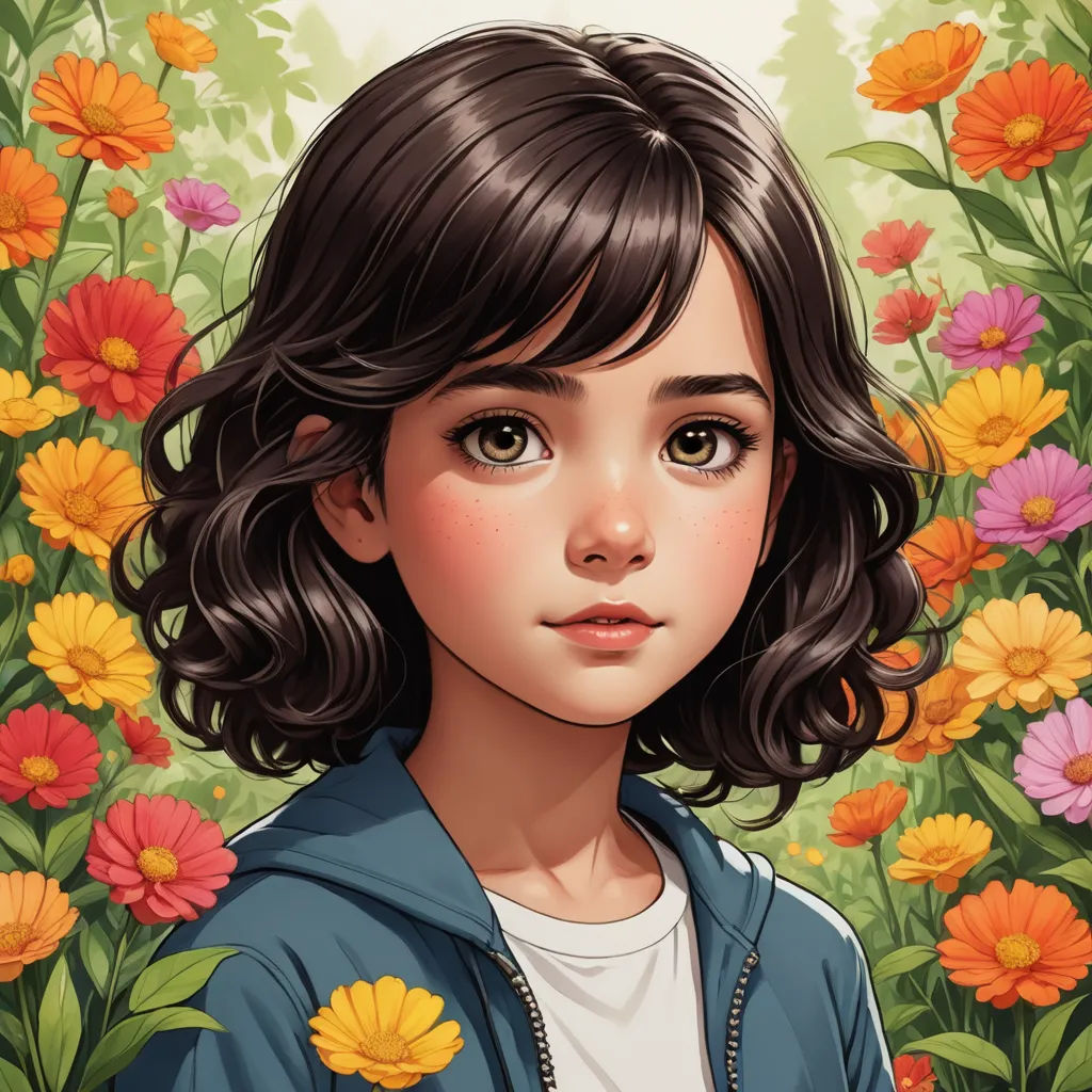 a painting of a girl in a field of flowers with a blue jacket on and a white shirt on, fantasy art, a character portrait, Artgerm, trending on art station