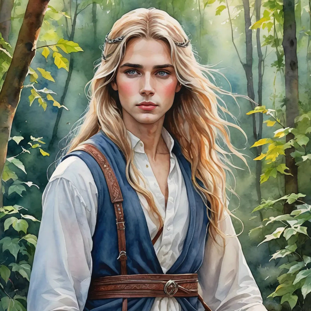 a painting of a woman in a forest with a sword in her hand and a man in a vest with a beard, fantasy art, a detailed painting, Amanda Sage, official art