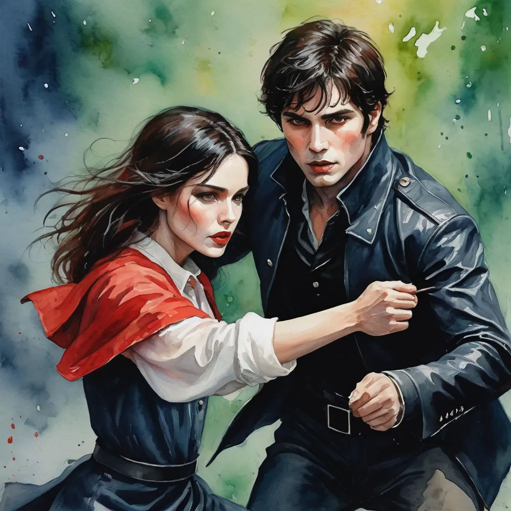 a painting of a man and a woman dancing together in a dance pose with a green background and watercolor, fantasy art, a detailed painting, Drew Struzan, stanley artgerm lau