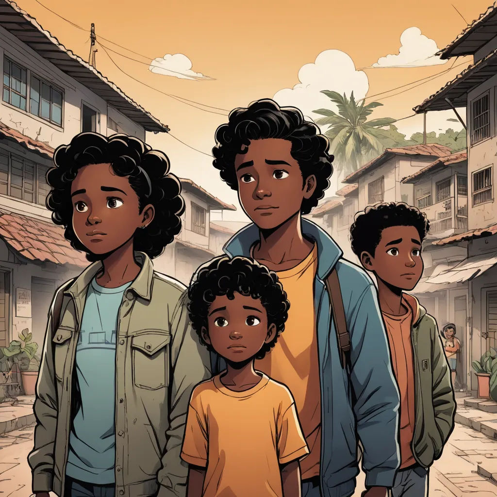a group of people standing in front of a building with a sky background and a street with buildings and palm trees, hurufiyya, poster art, Altichiero, comic cover art
