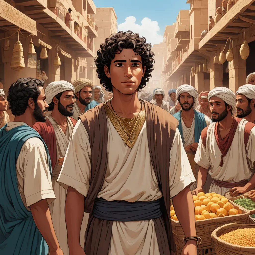 a painting of a man standing in front of a crowd of people in a market area with oranges, hurufiyya, a comic book panel, Asaf Hanuka, graphic novel