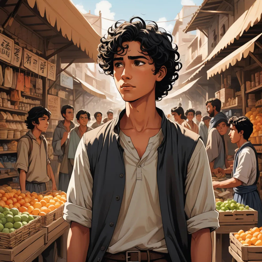 a man standing in front of a fruit stand with a lot of oranges in it's bins, fantasy art, a character portrait, Anson Maddocks, mars ravelo and greg rutkowski