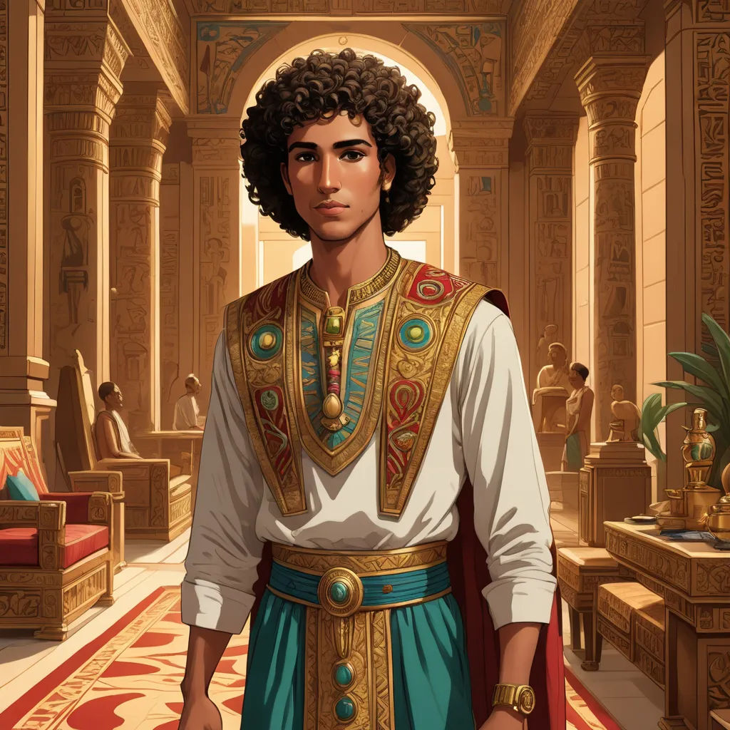 a man in a roman costume standing in a room with a red carpet and a red chair in the background, afrofuturism, egyptian art, Altoon Sultan, official art