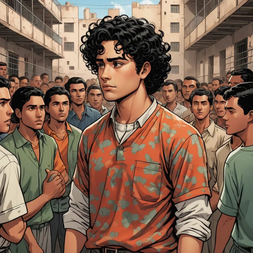 a man standing in front of a crowd of people in a street with a building in the background and a man in the foreground, serial art, a comic book panel, Anthony Palumbo, graphic novel
