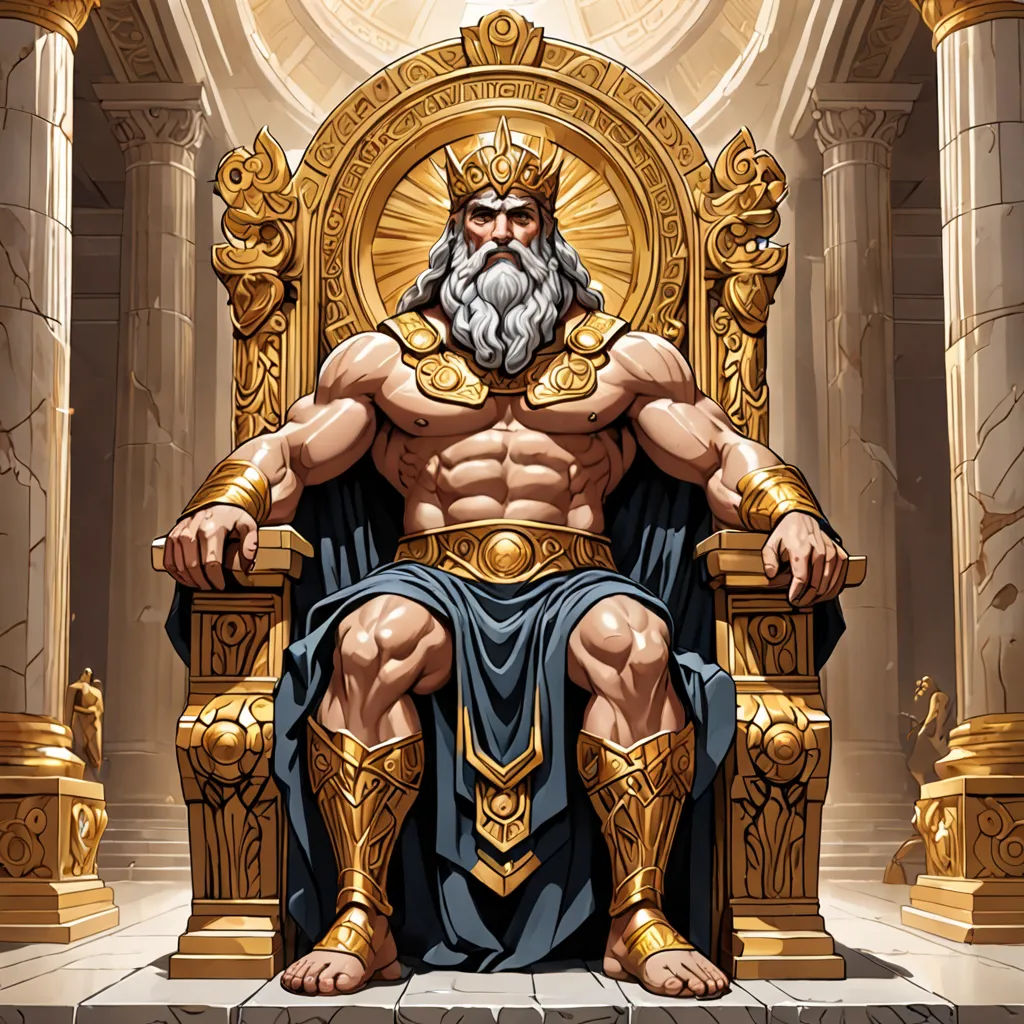 a cartoon of a man sitting on a throne with a beard and a beard on his head, wearing a golden crown, fantasy art, a detailed drawing, Edward Otho Cresap Ord, II, rossdraws global illumination