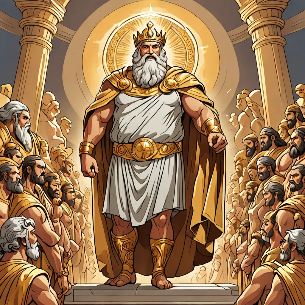 a man in a golden crown standing in front of a crowd of people with a golden crown on his head, rayonism, a detailed drawing, Edward Otho Cresap Ord, II, rossdraws global illumination