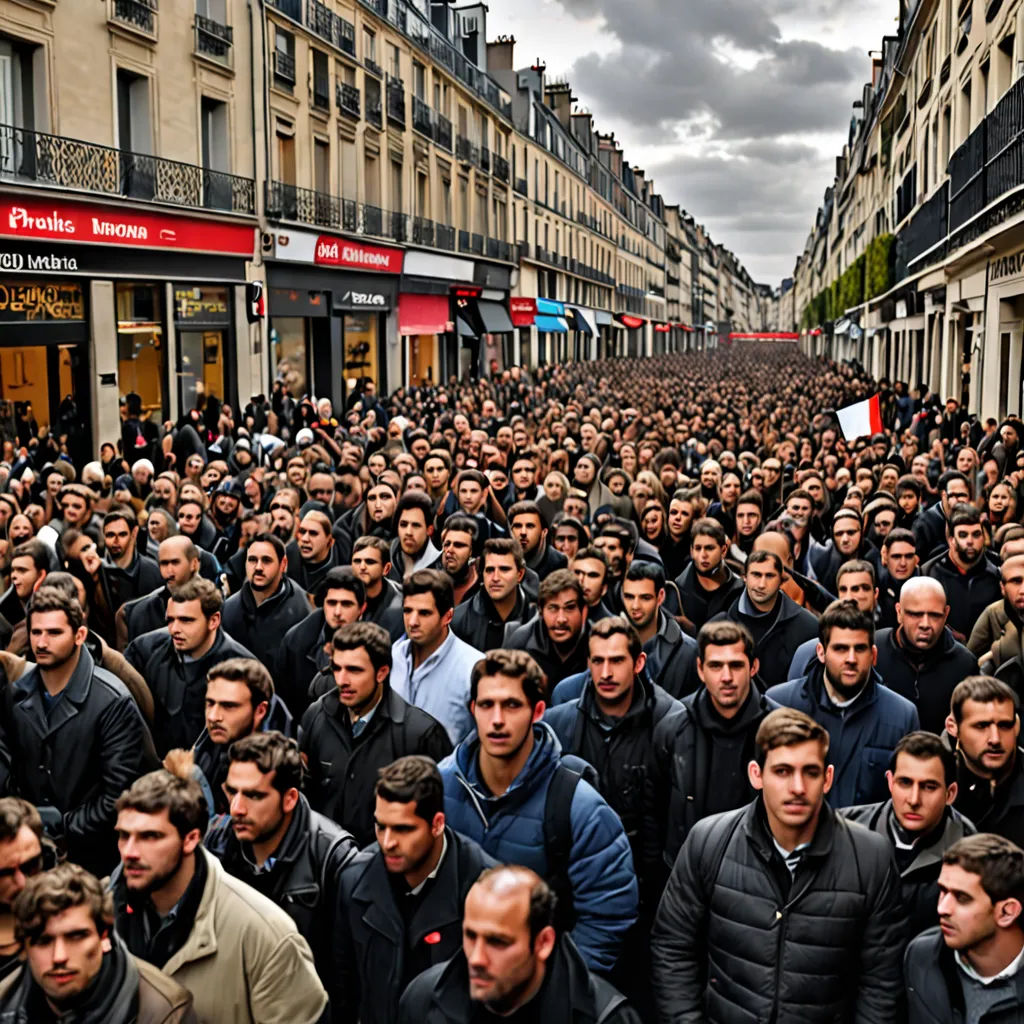 a large group of people standing in a street next to buildings and a street sign with a red light, Andreas Gursky, les automatistes, a photo, huge scene