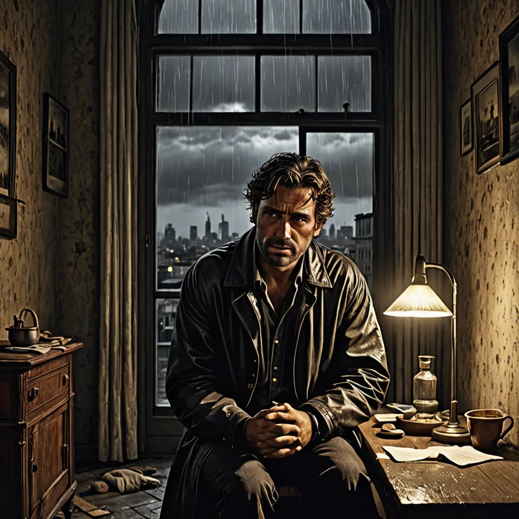 a man sitting on a desk in a room with a window and a lamp on it, in front of a window, Diego Gisbert Llorens, art photography, a character portrait, promotional image