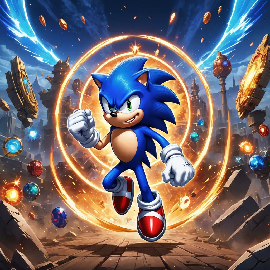 a sonic character is in a futuristic space with a glowing orb in the background and a glowing orb in the foreground, sots art, concept art, Chris LaBrooy, official art