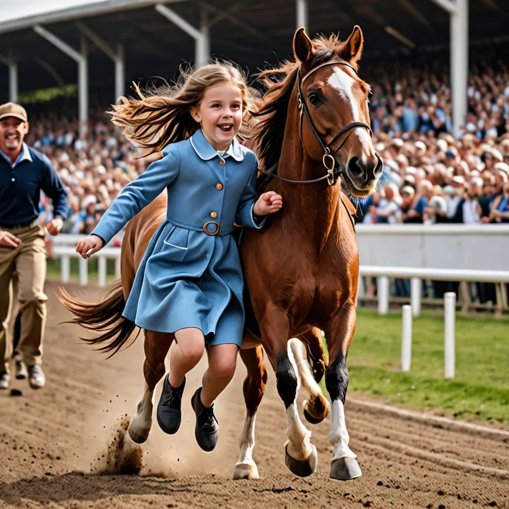 a girl riding a horse in a race with a man watching from the stands behind her and a man walking behind her, tonalism, a stock photo, Boleslaw Cybis, promotional image