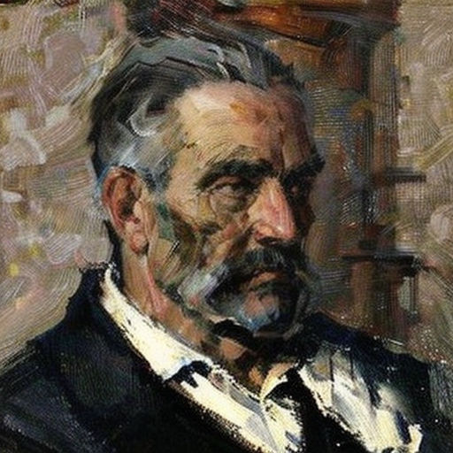a painting of a man in a suit and tie with a mustache and a bow tie on his head
