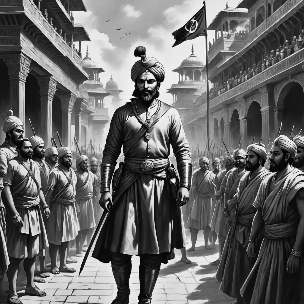 a man in a turban standing in front of a crowd of men in india, with a flag flying in the background, samikshavad, a digital painting, Altoon Sultan, highly detailed digital painting