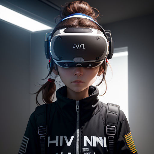 a woman wearing a virtual reality headset in a room with a light coming through the window and a door