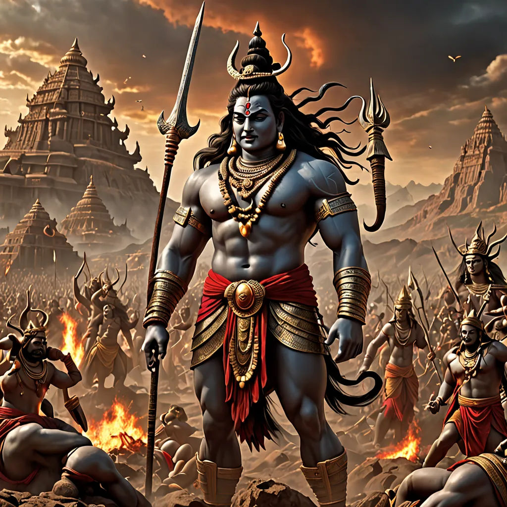 a painting of a man with a sword and a lot of other men in front of him with fire, a detailed matte painting, highly detailed digital painting, samikshavad, Bholekar Srihari
