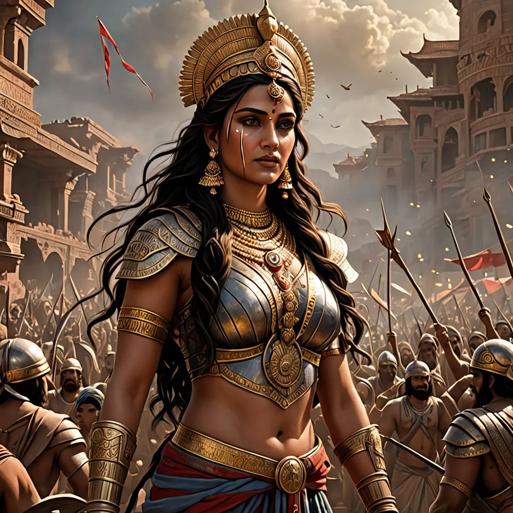 a woman in a costume standing in front of a crowd of people in ancient rome, with a sword in her hand, a detailed painting, magic the gathering artwork, fantasy art, Clint Cearley