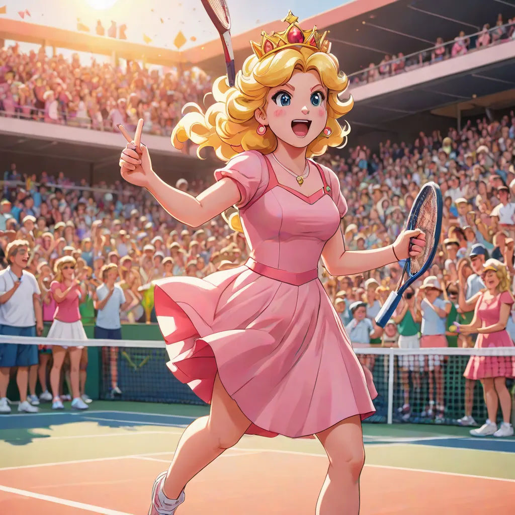 a cartoon of a woman playing tennis on a court with a crowd watching her and holding a racket, symbolism, concept art, disney, official art