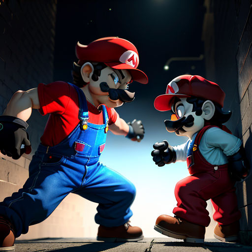 a couple of cartoon characters standing next to each other on a street corner at night time, with a light shining on them